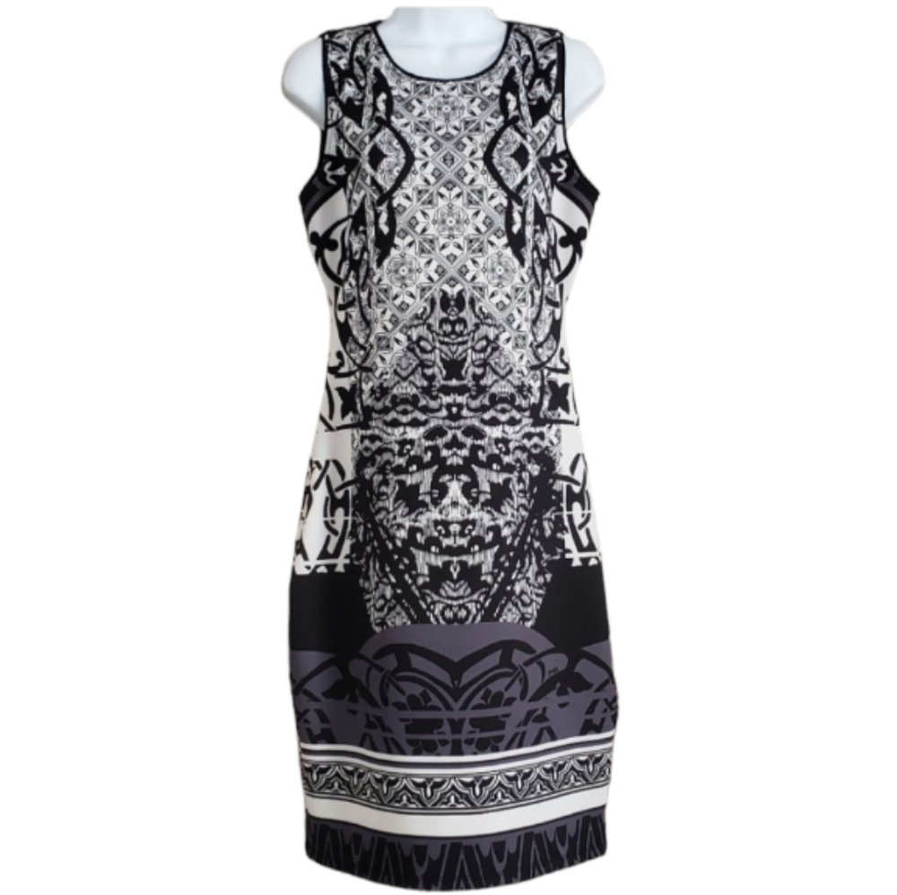 NWOT Hale Bob black & white floral geometric print illusion dress Womens…